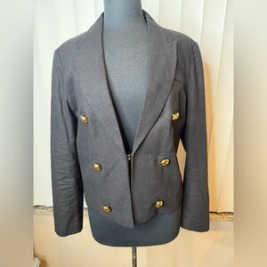 Halston Women's Black Linen Blend Blazer Gold Buttons Suze Medium